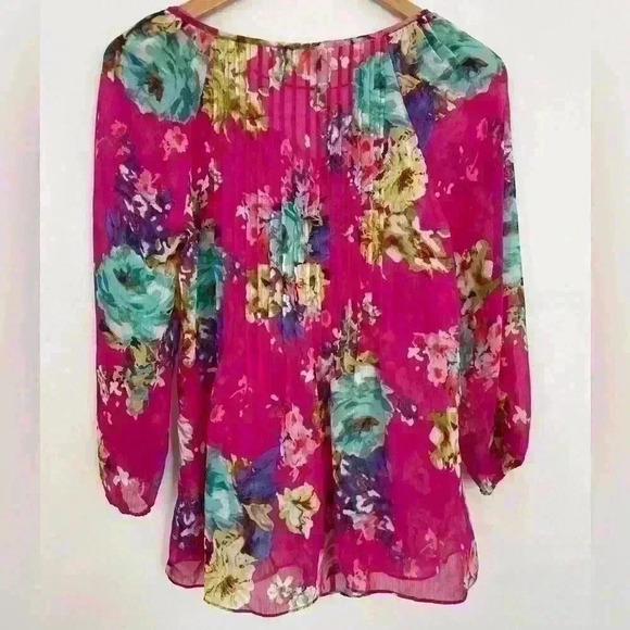 Charter Club Petite Small Long Sleeve Colorful Blouse Polyester Pink Floral - Picture 2 of 7
